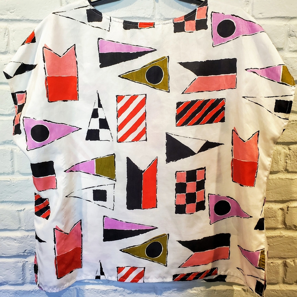SOLD Vintage 1990s 2X 18/20 preppy white multi top - Picture 2 of 6